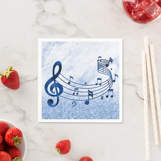Stylish Treble Clef Musical Notes Blue Glitter  Napkin (Insitu)