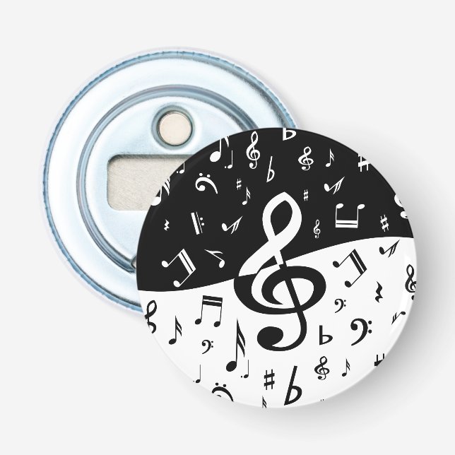 Stylish Treble Clef Wave Black and White Bottle Opener (Front)
