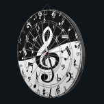 Stylish Treble Clef Wave Black and White Dartboard<br><div class="desc">A stylish and eye-catching pattern of random musical notes in black and white with a large treble clef in the centre. The bottom of the design features black music notes on a white background with the top featuring white music notes on a black background. The large clef changes from black...</div>