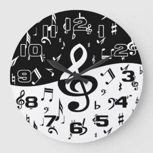 Stylish Treble Clef Wave Black and White Large Clock
