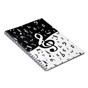 Stylish Treble Clef Wave Black and White Notebook