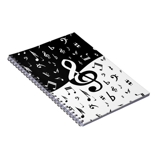 Stylish Treble Clef Wave Black and White Notebook (Right Side)