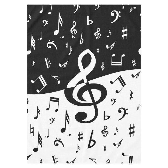 Stylish Treble Clef Wave Black and White Tablecloth (Front)