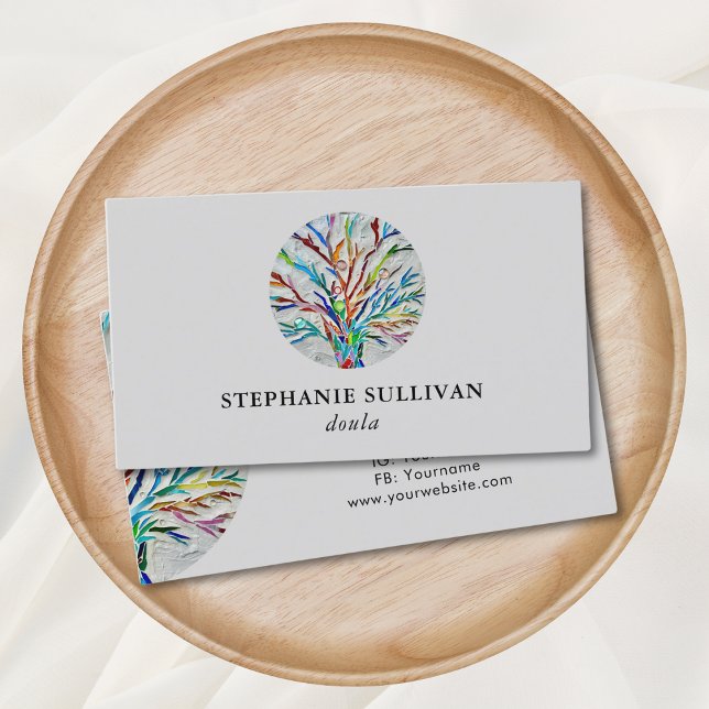Stylish Tree of Life Doula Grey  Business Card (Creator Uploaded)