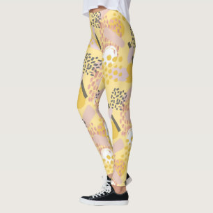 Stylish Trendy Abstract Pattern in Yellow and Pink Leggings