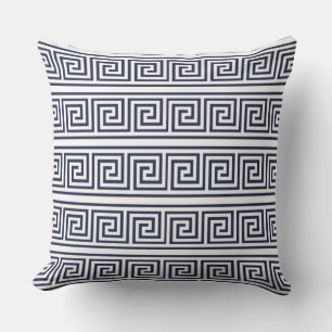 Stylish Trendy Blue Greek key Pattern Cushion