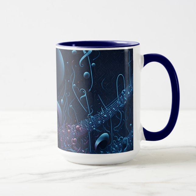 Stylish Trendy Blue Musical Notes Mug (Right)