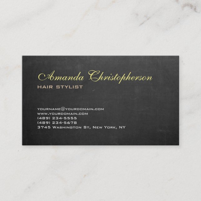 Stylish Trendy Chalkboard Grey Hair Stylist Unique Business Card (Front)