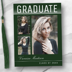 Stylish Trendy Chic 3 Photo Green Graduation Postcard
