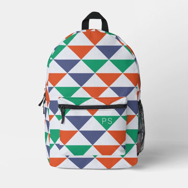 Stylish Trendy Colourful Monogram Initials Printed Backpack (Front)