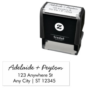 Stylish Trendy Couple   Script Wedding Address Self-inking Stamp