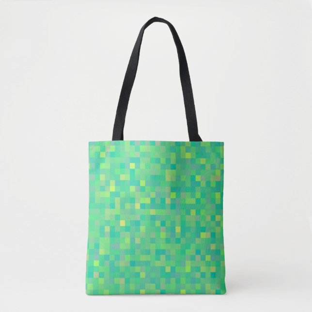 Stylish Trendy Green Multicolor Pixel Pattern Tote Bag (Front)
