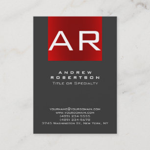 Stylish Trendy Grey Red Monogram Business Card