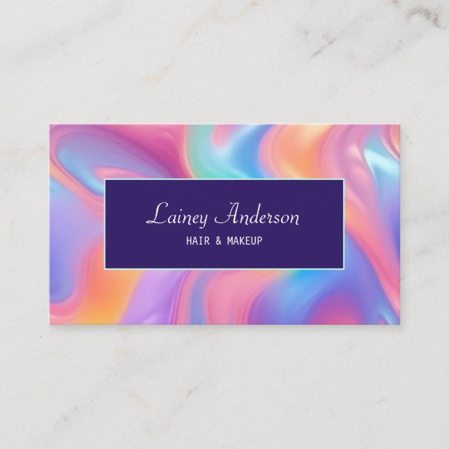 Stylish Trendy groovy neon faux holographic Business Card (Front)