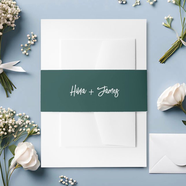 Stylish Trendy Hunter Green & White Wedding Invitation Belly Band (Creator Uploaded)