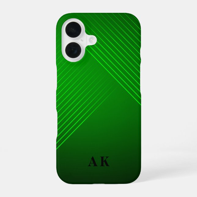 Stylish & Trendy Modern Green Monogram Initial iPhone 16 Case (Back)