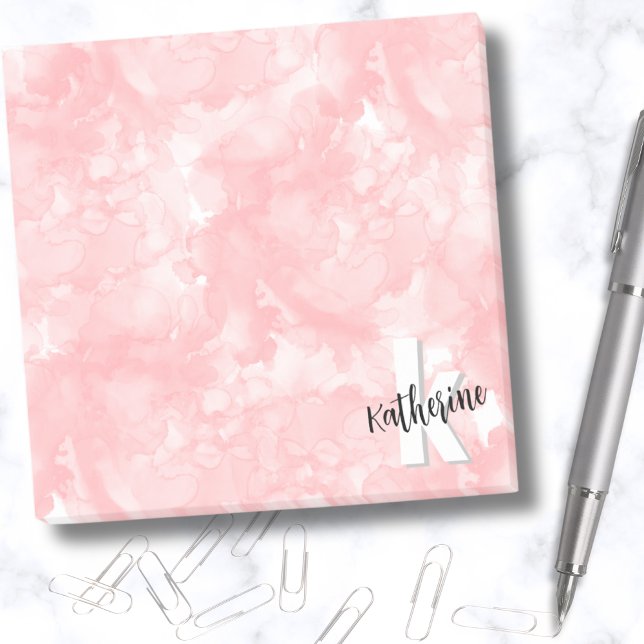 Stylish Trendy Pink Watercolor Monogram Post-it Notes (Modern Stylish Trendy Pink Watercolor Monogram Post-it Notes)