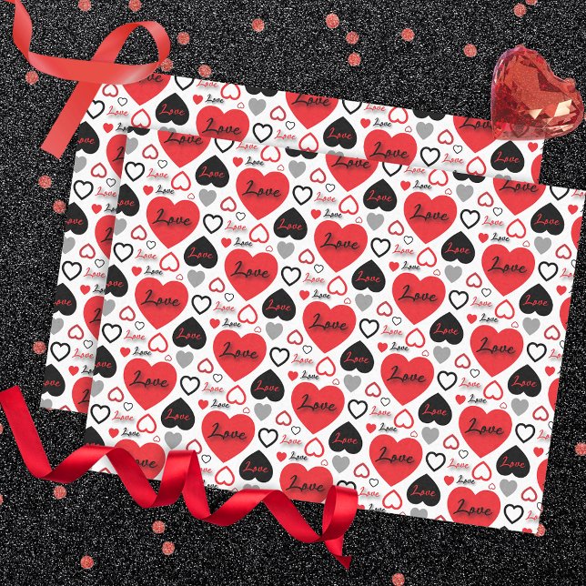 Stylish Trendy Red And Black Love Hearts Pattern  Tissue Paper (Creator Uploaded)