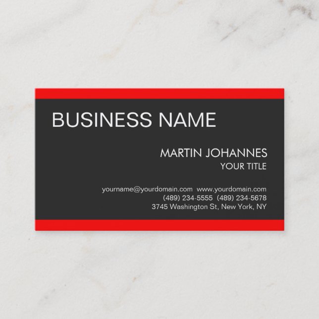 Stylish Trendy Red Dark Grey Business Card (Front)