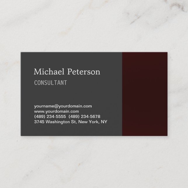 Stylish Trendy Red Grey Consultant Business Card (Front)