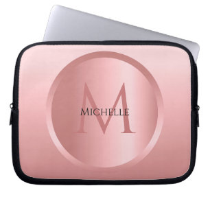 Stylish Trendy Rose Gold Template Monogram Laptop Sleeve