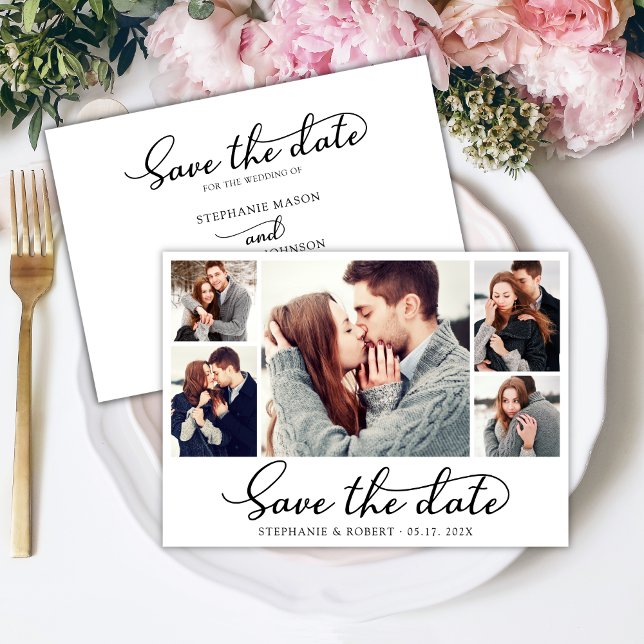 Stylish Trendy Script 3 Photo Collage Wedding  Save The Date (Creator Uploaded)