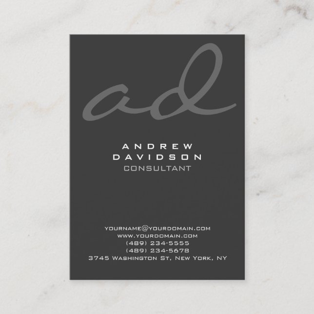 Stylish Trendy Script Grey Monogram Business Card (Front)