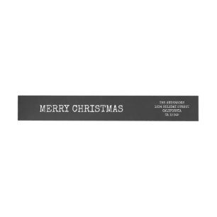 Stylish Trendy Typography Black Merry Christmas Wrap Around Label