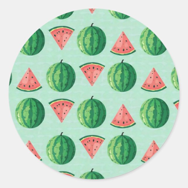 Stylish Trendy Watercolor Watermelon  Classic Round Sticker (Front)