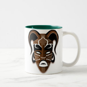 STYLISH TRIBAL MASK ILLUSTRATION Two-Tone COFFEE MUG