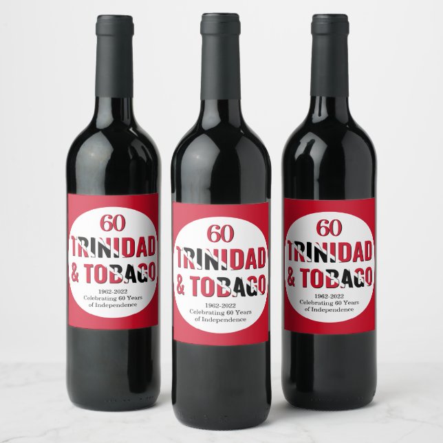 Stylish TRINIDAD 60th Anniversary Independence Wine Label (Bottles)