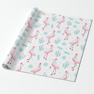 Stylish Tropical Christmas Pink Flamingo Girly Wrapping Paper