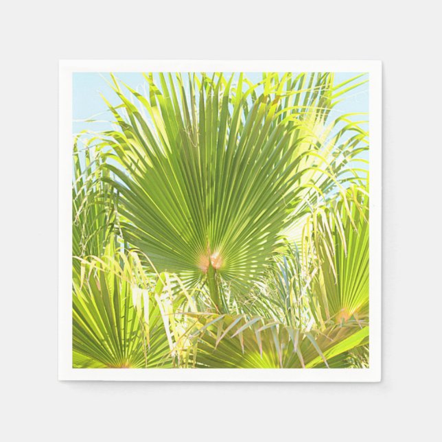 Stylish Tropical Green Palm Tree Leaf Paper Napkin (Front)