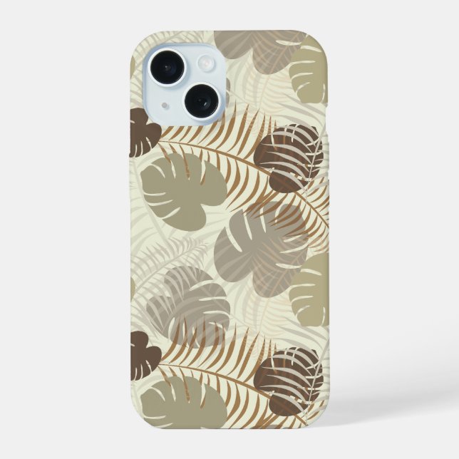 Stylish Tropical Leaf Pattern Beige, Stone iPhone 15 Case (Back)