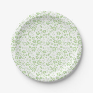 Stylish Tropical Lime Green Garden Flowers Paper Plate