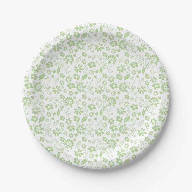 Stylish Tropical Lime Green Garden Flowers Paper Plate (Front)