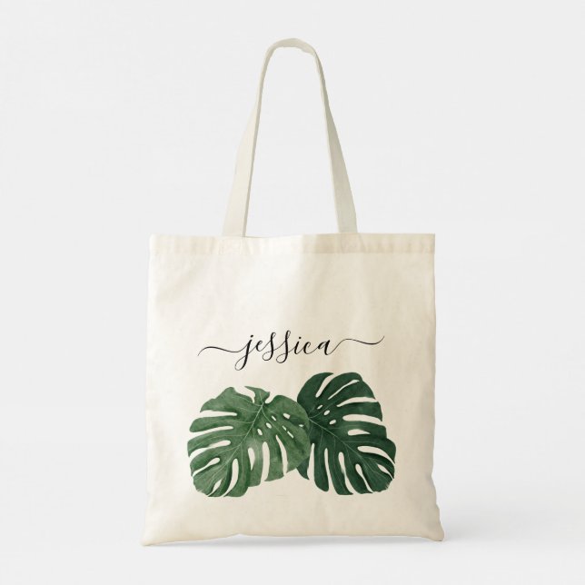 Stylish Tropical Monstera Tote Bag (Back)