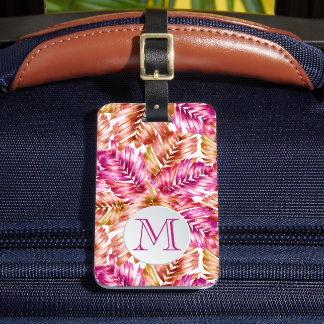 Stylish Tropical Palm Monogrammed Luggage Tag (Front Insitu 2)