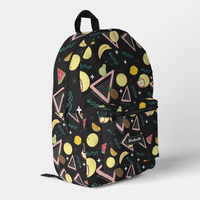 Stylish Tropical Summer Fruit Lemon Black Printed Backpack (Back Corner Left)