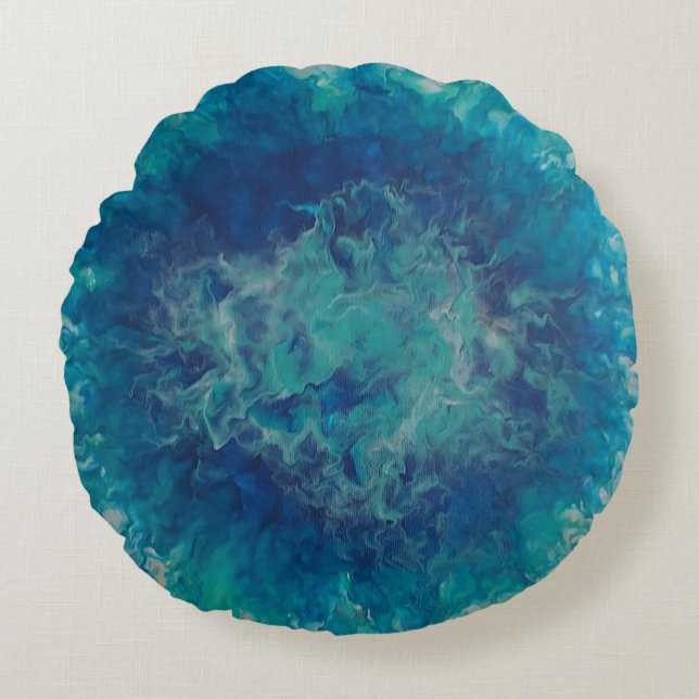 Stylish Turquoise and Blue Colour Burst Round Cushion (Front)