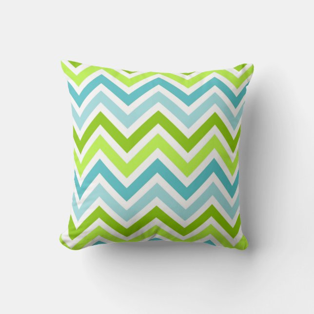 Stylish Turquoise and Green Chevron Pattern Pillow (Front)