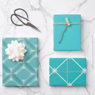 Stylish Turquoise and Silver Lattice Holiday  Wrapping Paper Sheet