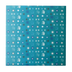 Stylish turquoise and white, stars and snowflakes ceramic tile