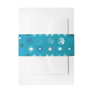 Stylish turquoise and white, stars and snowflakes invitation belly band
