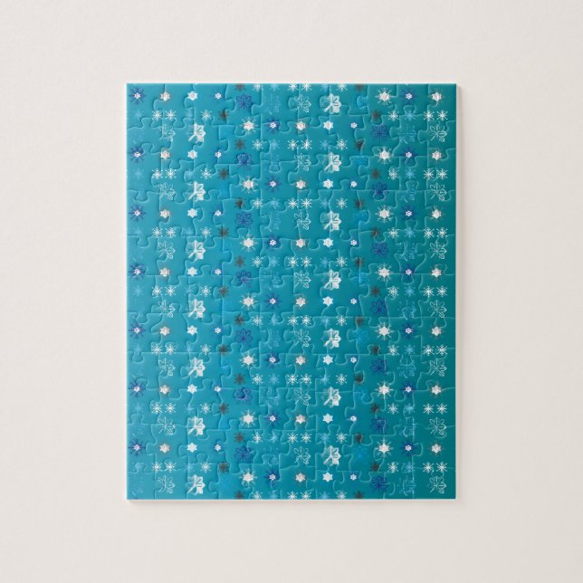 Stylish turquoise and white, stars and snowflakes jigsaw puzzle (Vertical)