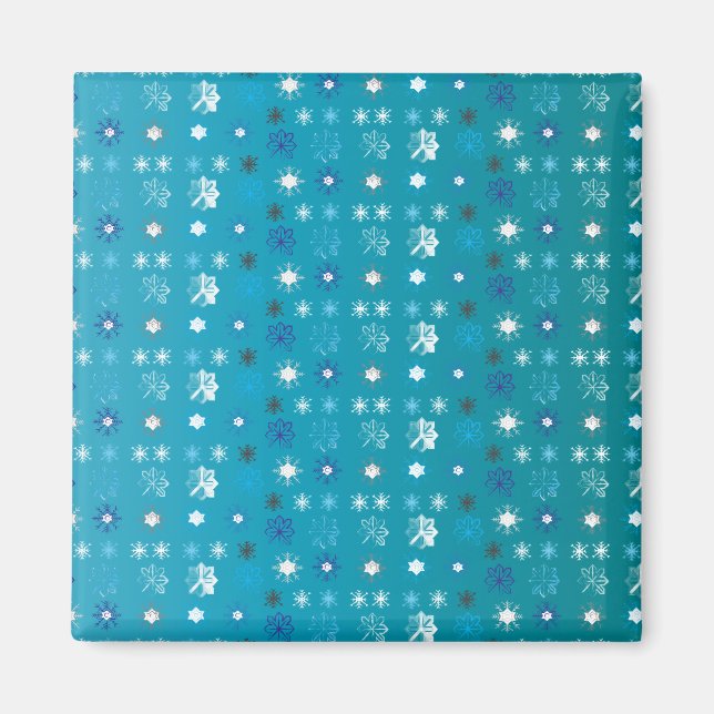 Stylish turquoise and white, stars and snowflakes magnet (Front)