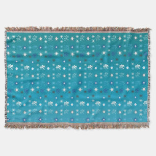 Stylish turquoise and white, stars and snowflakes throw blanket