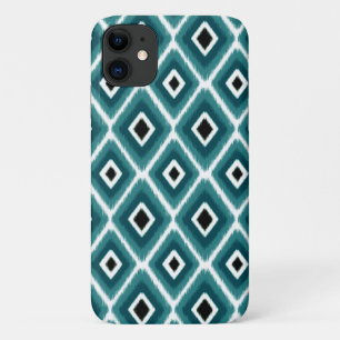 Stylish Turquoise Black Ikat Pattern iPhone 11 Case