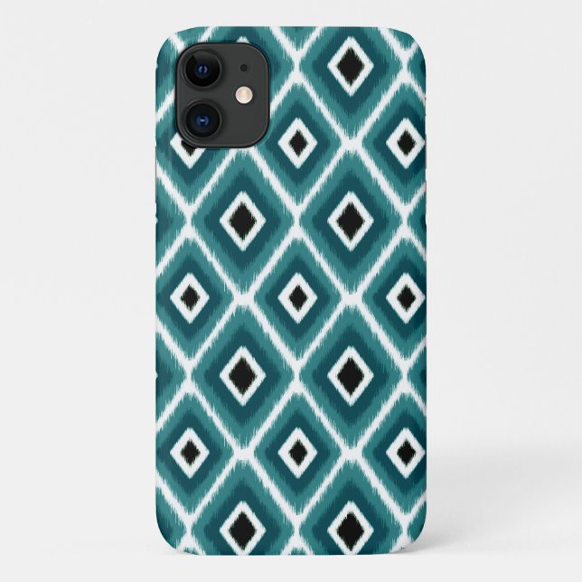 Stylish Turquoise Black Ikat Pattern Case-Mate iPhone Case (Back)