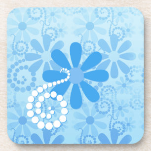 Stylish Turquoise Blue Floral Retro Daisy Flowers Coaster